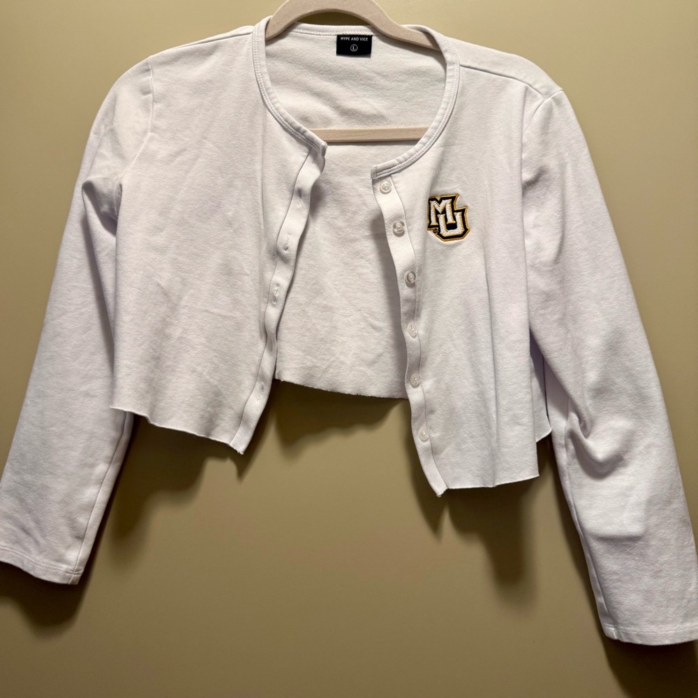 Hype and Vice - Marquette White Crop Cardigan - Large